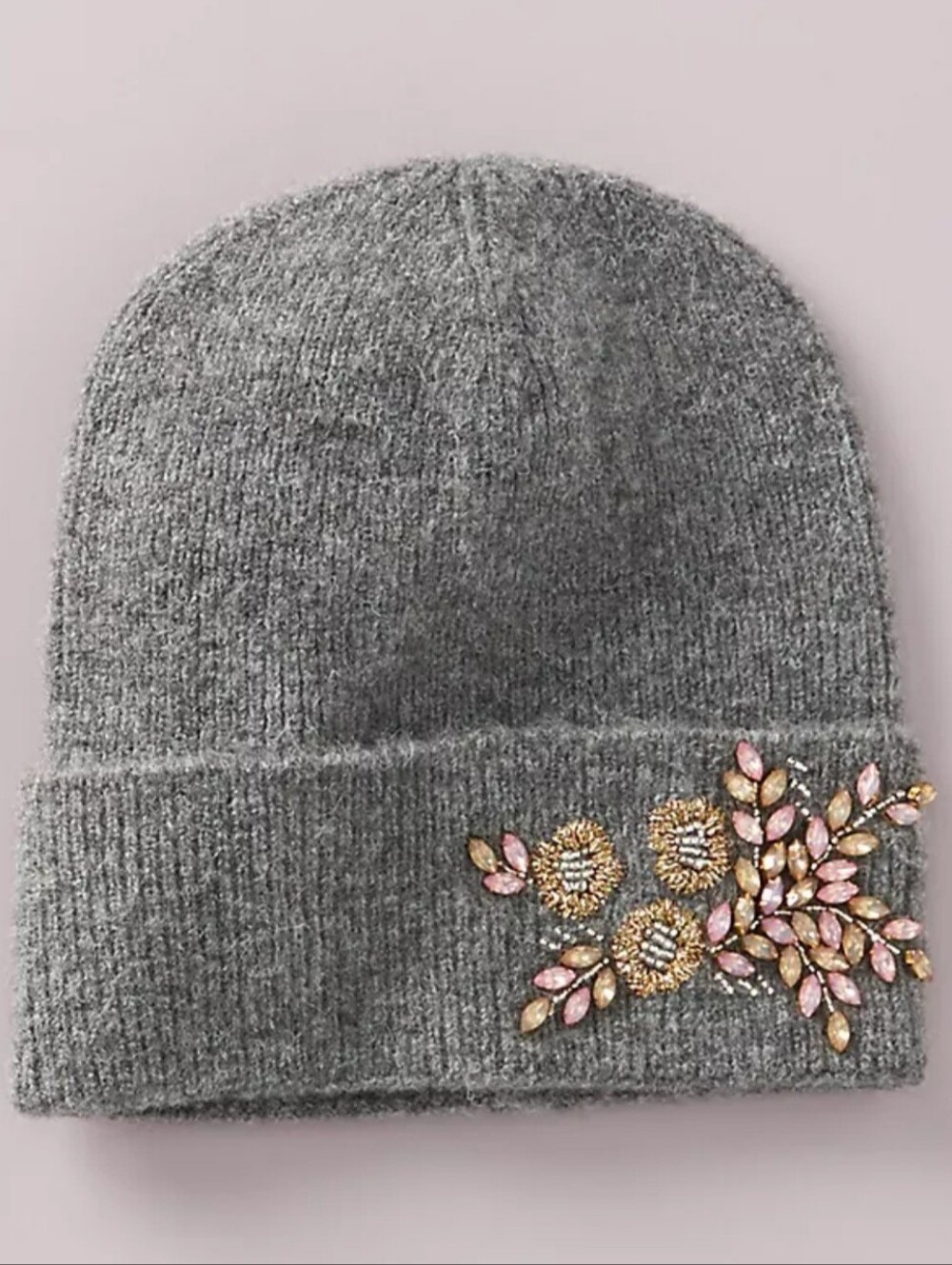 NWT Anthropologie Trina Embellished Gray Wool Blend Beanie Hat O/S